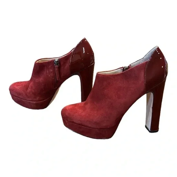 Barneys New York Co-Op Burgundy Suede Platform Ankle Booties Size 9 - Picture 8 of 12